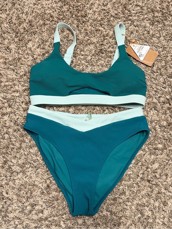 Berlook Other - Two-Tone Teal Scoop Bikini Set with Mint Trim